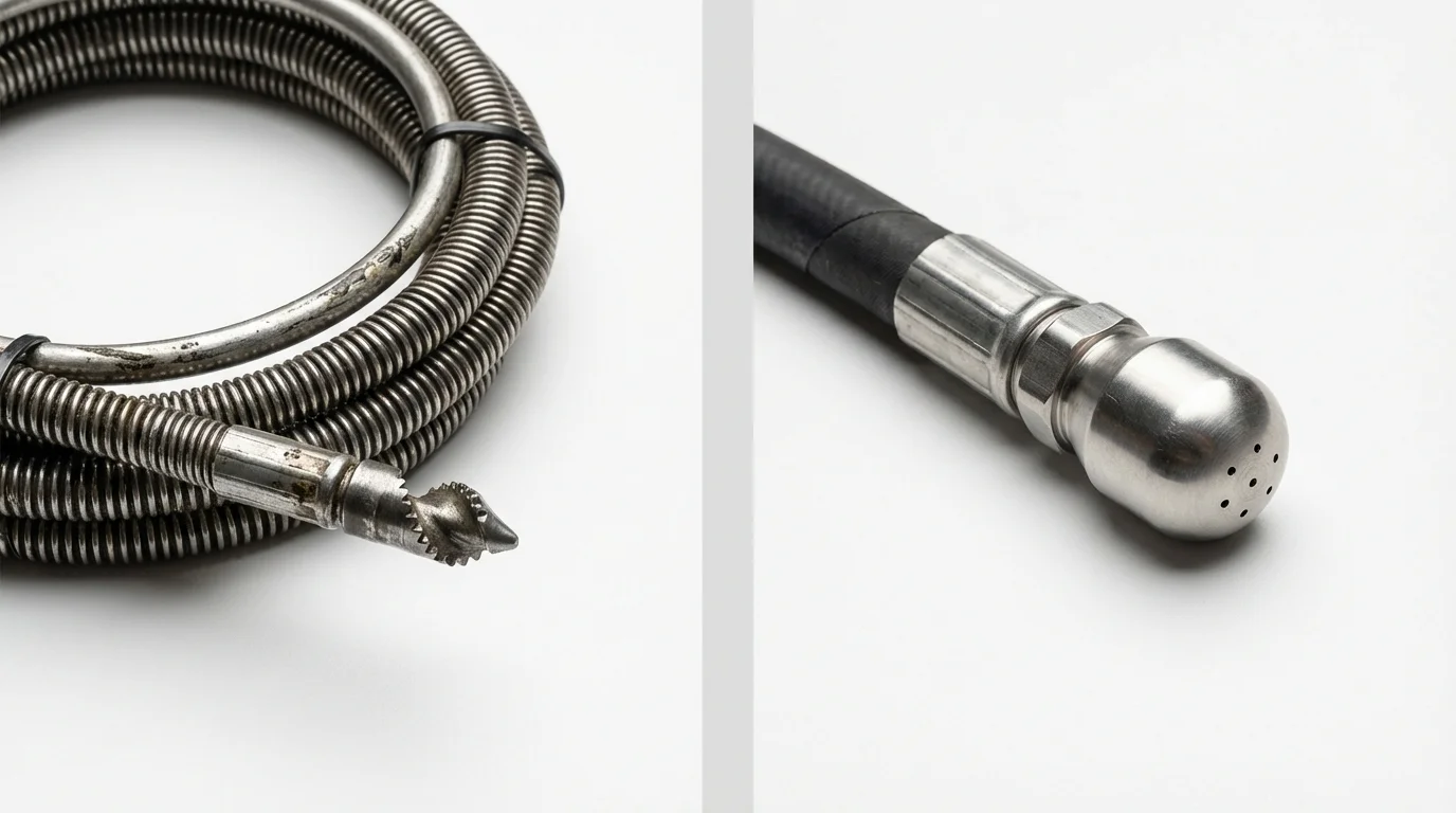 Drain snake cable and hydro jetting nozzle used for drain cleaning in Maysville, KY