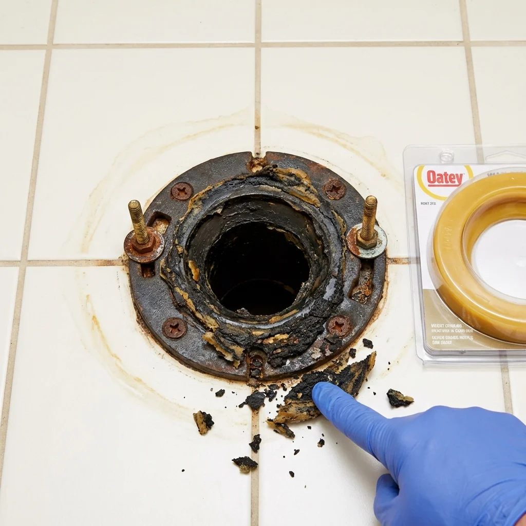 Failed wax ring showing water seepage at the base of a toilet in a Maysville, KY home