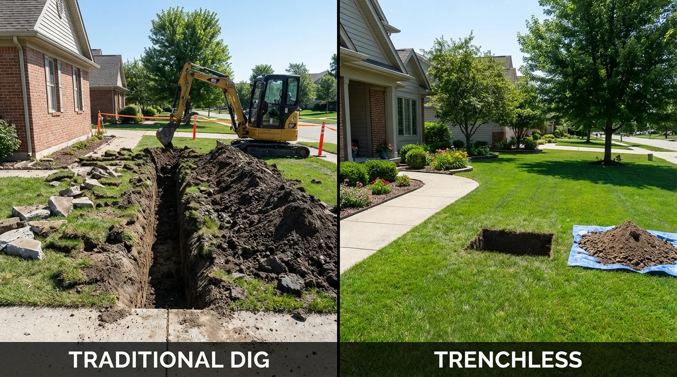 Trenchless sewer repair with minimal yard damage versus traditional excavation in Maysville, KY